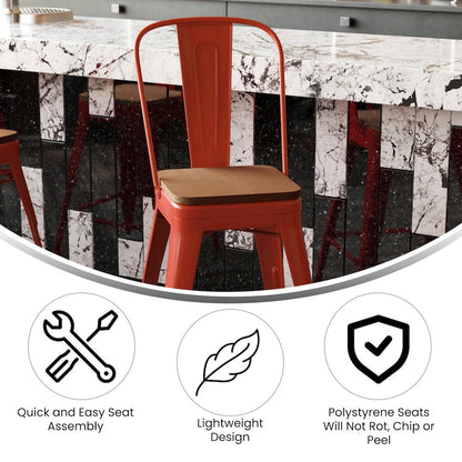24" High Red Metal Indoor-Counter Height Stool with Removable Back