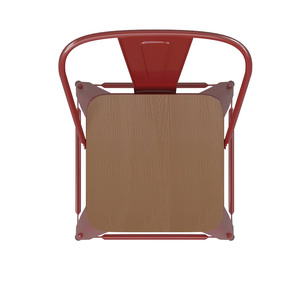 24" High Red Metal Indoor-Counter Height Stool with Removable Back