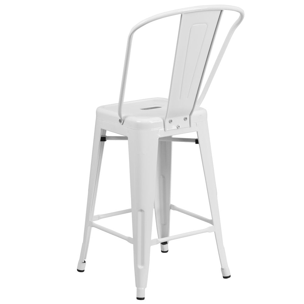 24" High White Metal Indoor-Outdoor Counter Height Stool with Removable Back
