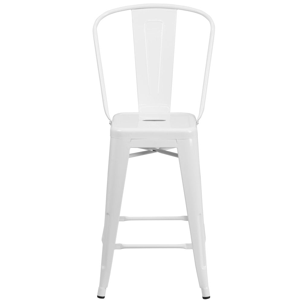 24" High White Metal Indoor-Outdoor Counter Height Stool with Removable Back