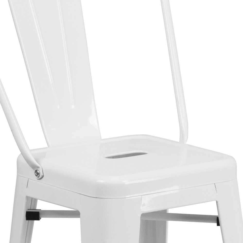 24" High White Metal Indoor-Outdoor Counter Height Stool with Removable Back
