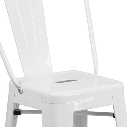 24" High White Metal Indoor-Outdoor Counter Height Stool with Removable Back