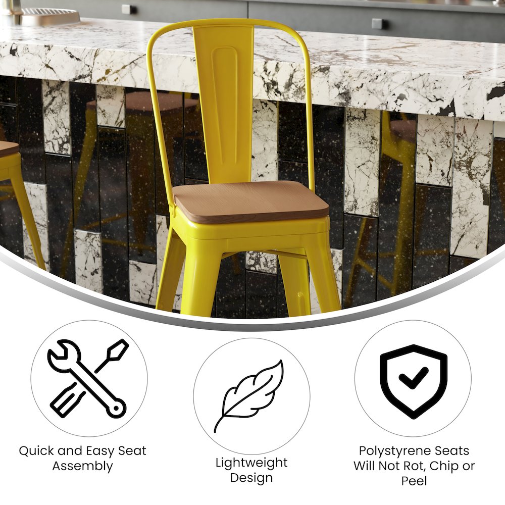 24" High Yellow Metal Indoor-Counter Height Stool with Removable Back