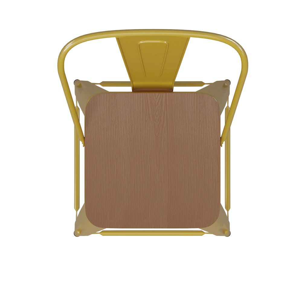 24" High Yellow Metal Indoor-Counter Height Stool with Removable Back