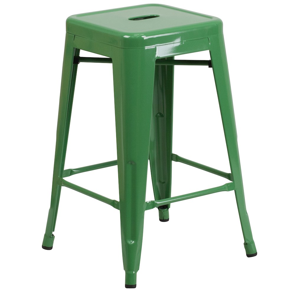 24" High Backless Green Metal Indoor-Outdoor Counter Height Stool with Seat