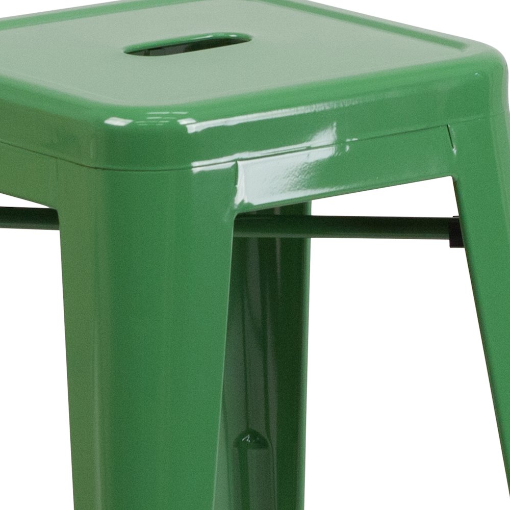 24" High Backless Green Metal Indoor-Outdoor Counter Height Stool with Seat