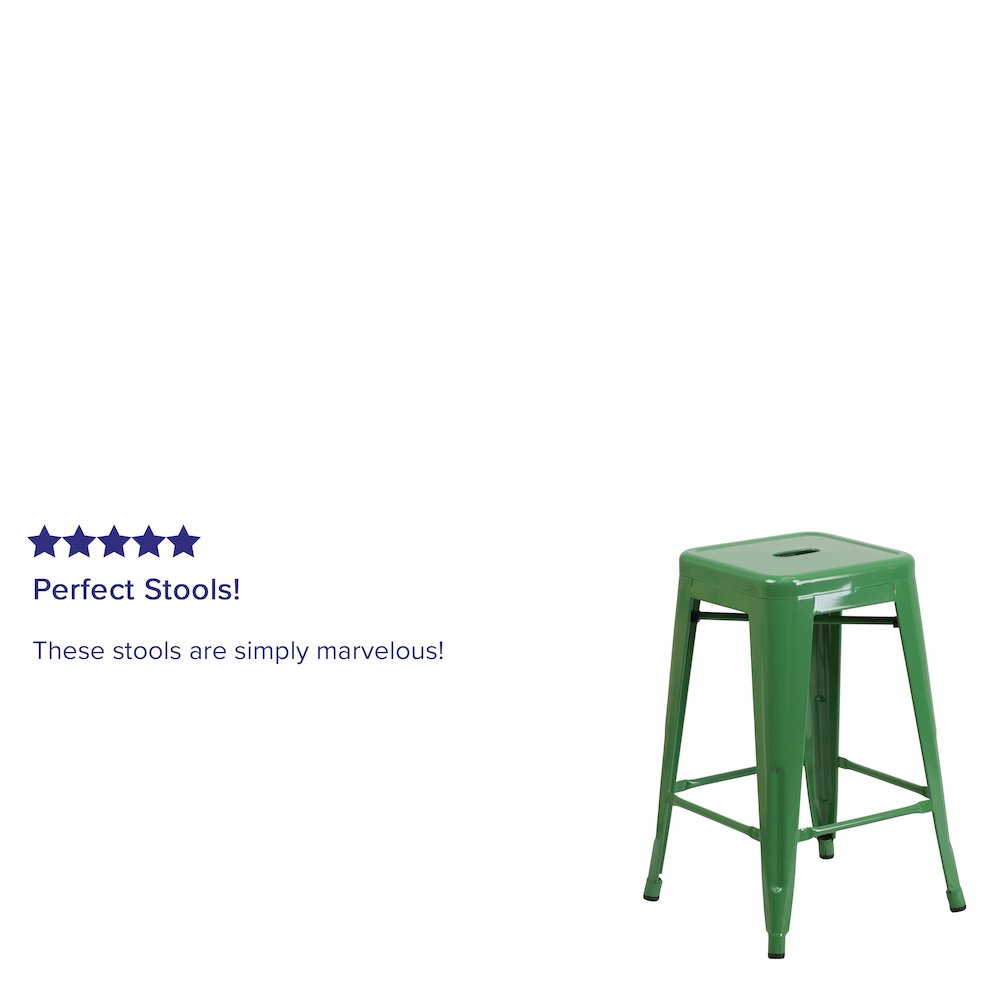 24" High Backless Green Metal Indoor-Outdoor Counter Height Stool with Seat
