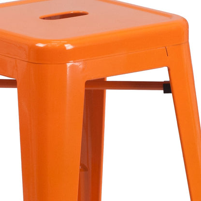 24" High Backless Orange Metal Indoor-Outdoor Counter Height Stool with Seat