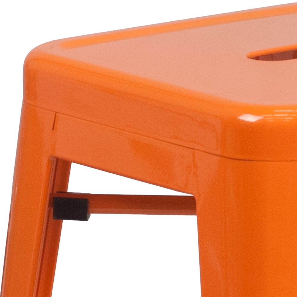24" High Backless Orange Metal Indoor-Outdoor Counter Height Stool with Seat