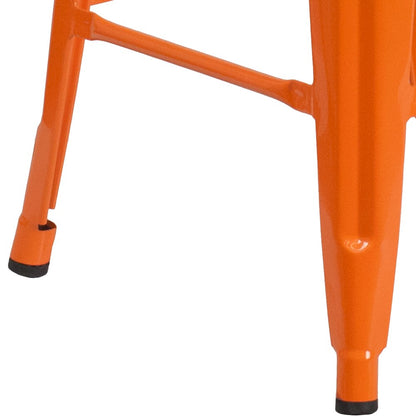 24" High Backless Orange Metal Indoor-Outdoor Counter Height Stool with Seat