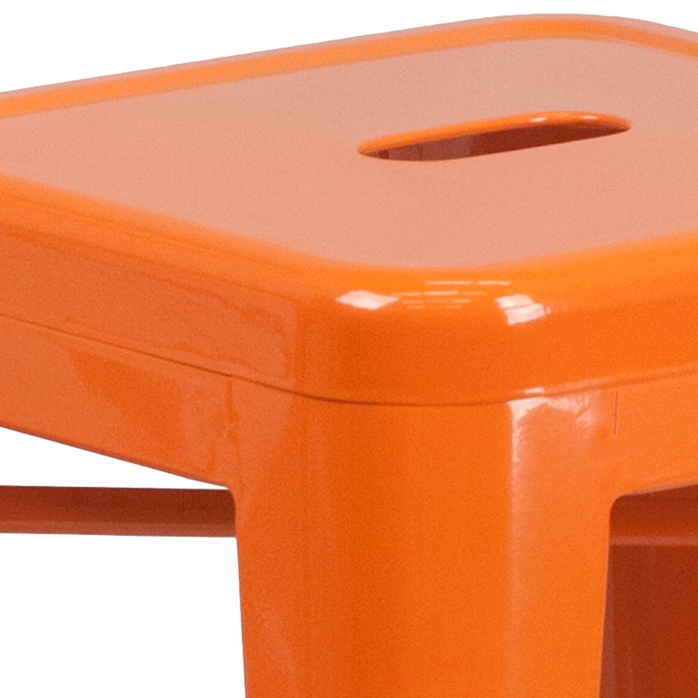 24" High Backless Orange Metal Indoor-Outdoor Counter Height Stool with Seat