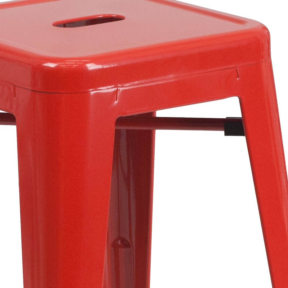 24" High Backless Red Metal Indoor-Outdoor Counter Height Stool with Square Seat