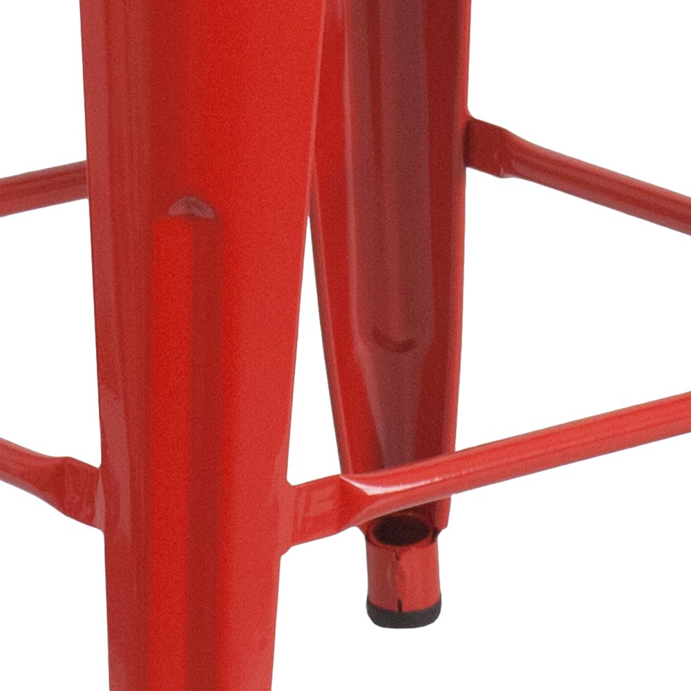 24" High Backless Red Metal Indoor-Outdoor Counter Height Stool with Square Seat