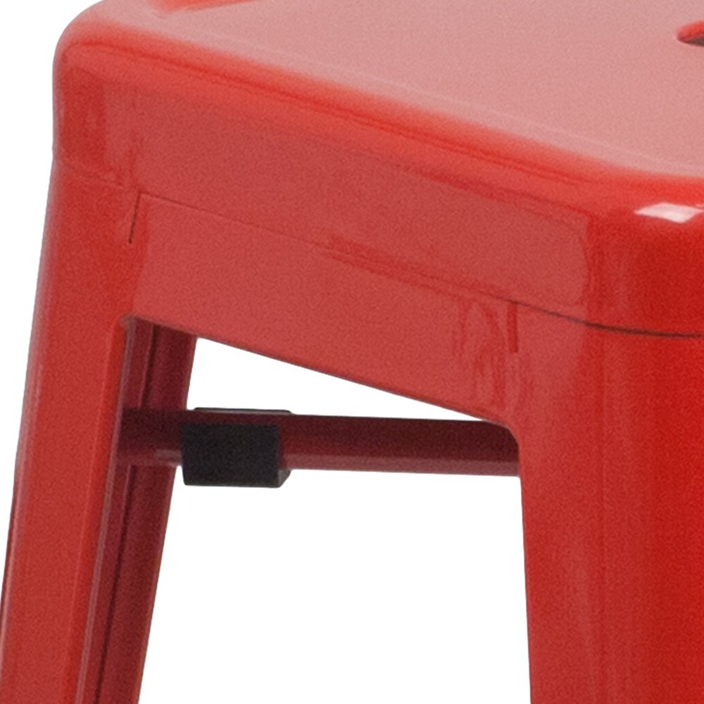 24" High Backless Red Metal Indoor-Outdoor Counter Height Stool with Square Seat