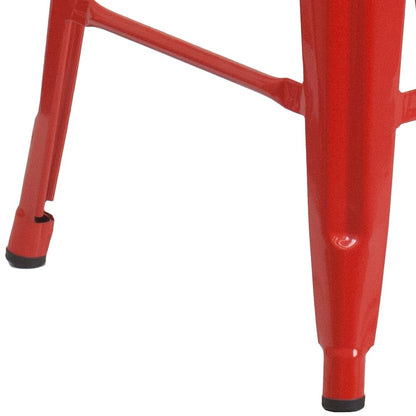 24" High Backless Red Metal Indoor-Outdoor Counter Height Stool with Square Seat