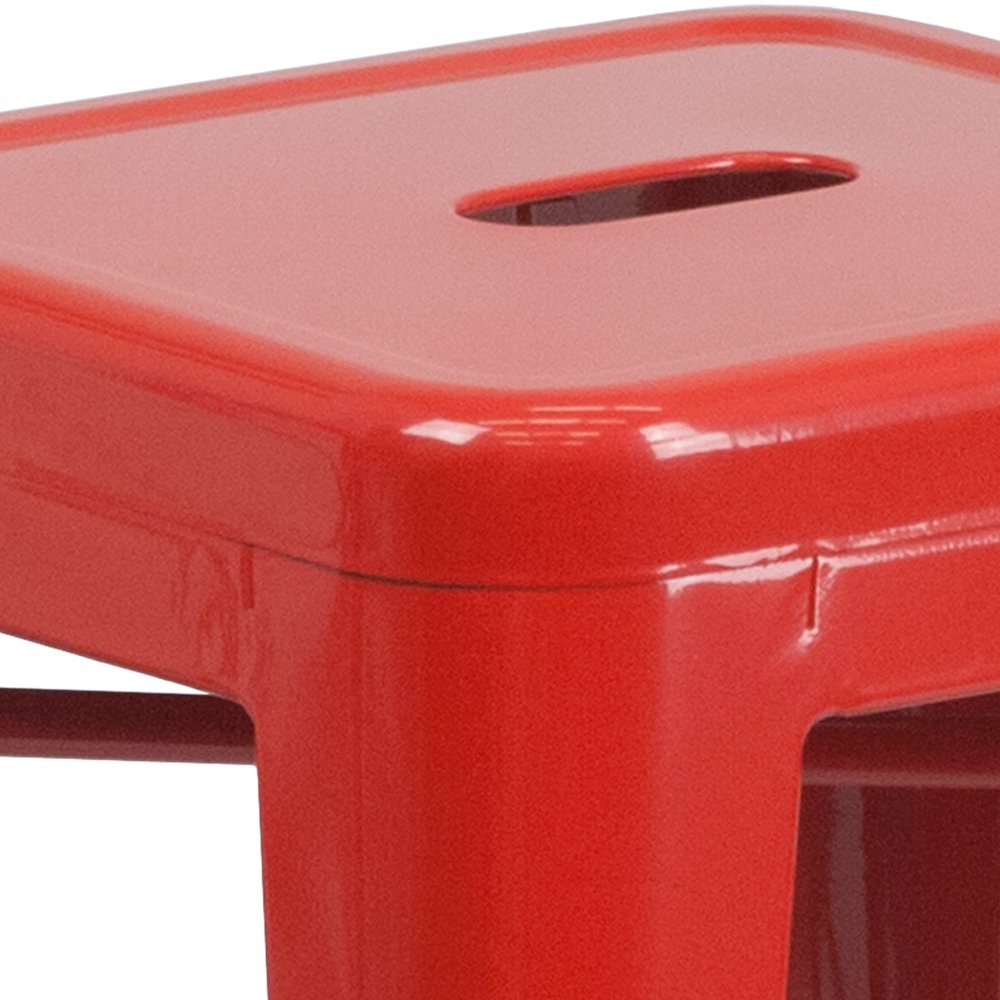 24" High Backless Red Metal Indoor-Outdoor Counter Height Stool with Square Seat
