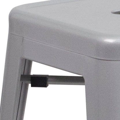 24" High Backless Silver Metal Indoor-Outdoor Counter Height Stool with Seat