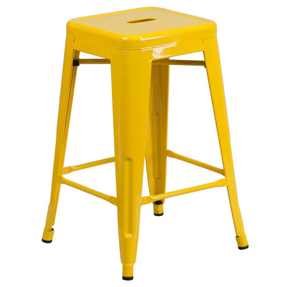 24" High Backless Yellow Metal Indoor-Outdoor Counter Height Stool with Seat