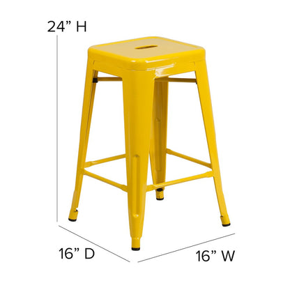 24" High Backless Yellow Metal Indoor-Outdoor Counter Height Stool with Seat