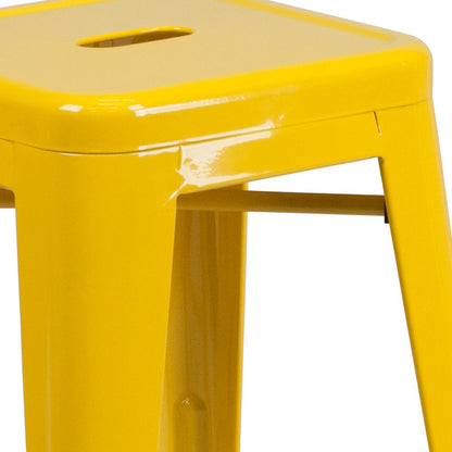 24" High Backless Yellow Metal Indoor-Outdoor Counter Height Stool with Seat