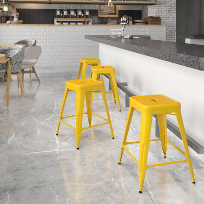 24" High Backless Yellow Metal Indoor-Outdoor Counter Height Stool with Seat