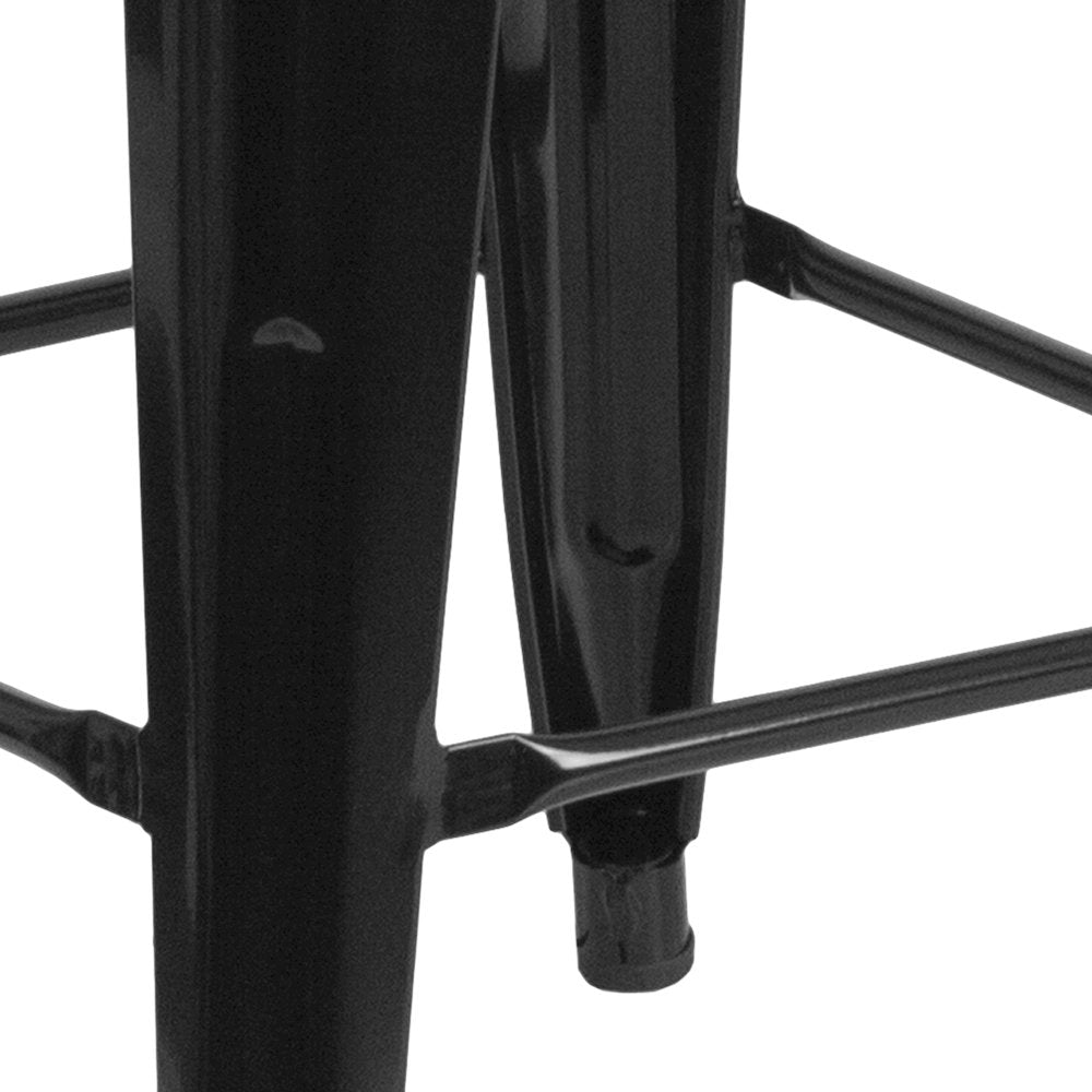 30" High Backless Black Metal Indoor-Outdoor Barstool with Square Seat