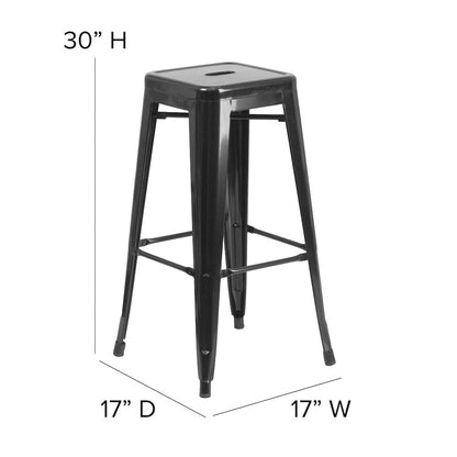30" High Black Metal Indoor-Outdoor Barstool with Black Poly Resin Wood Seat