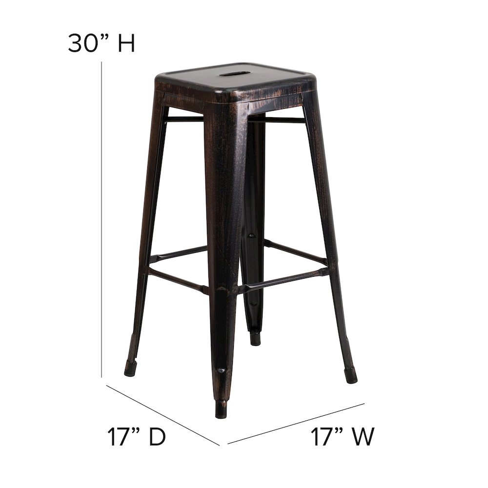 30" High Backless Black-Antique Gold Metal Indoor-Outdoor Barstool with Seat