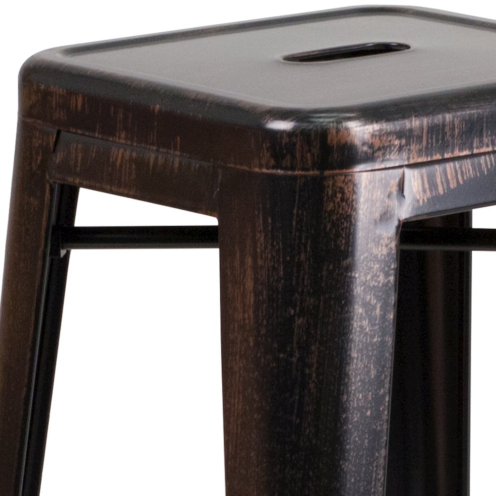 30" High Backless Black-Antique Gold Metal Indoor-Outdoor Barstool with Seat