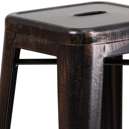 30" High Backless Black-Antique Gold Metal Indoor-Outdoor Barstool with Seat