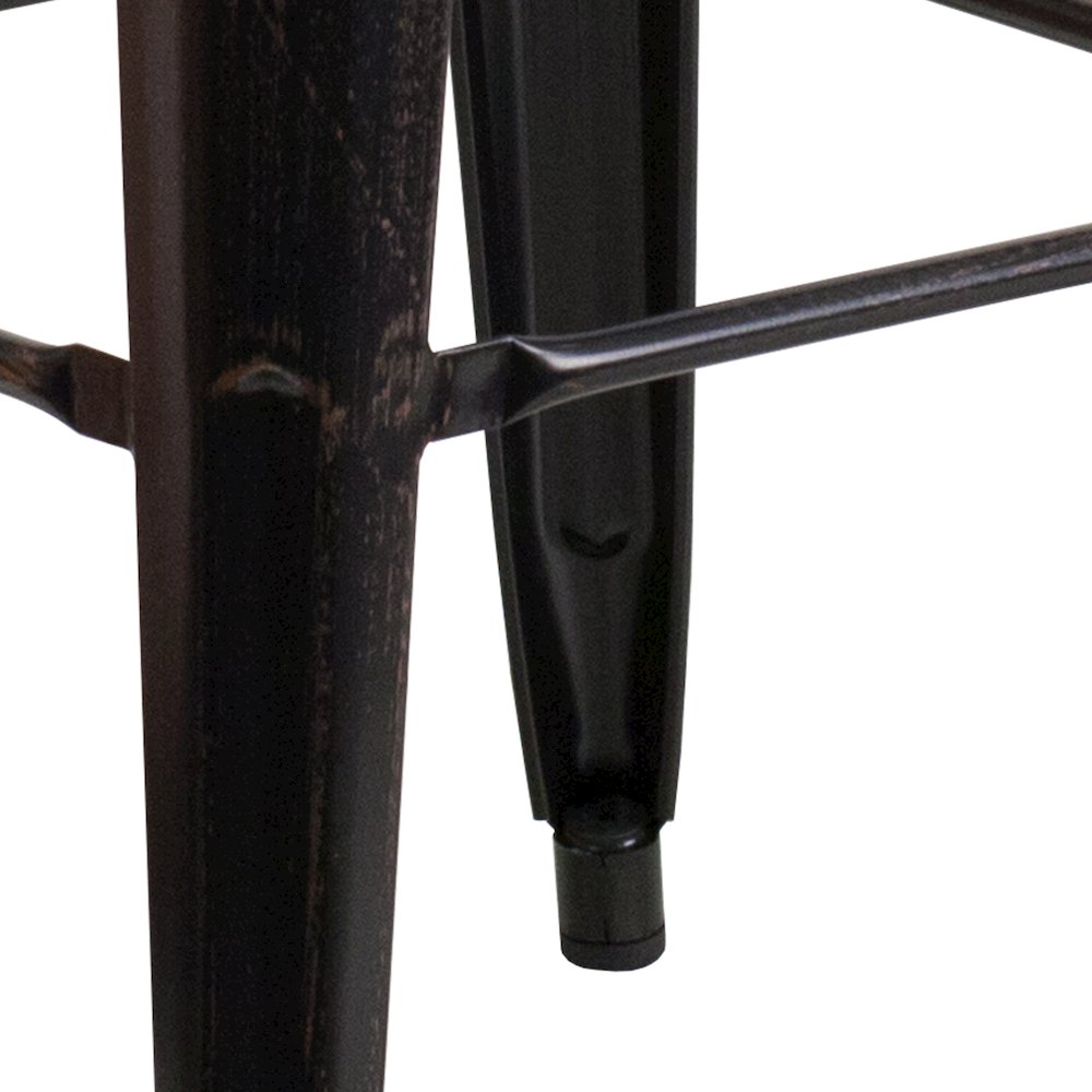 30" High Backless Black-Antique Gold Metal Indoor-Outdoor Barstool with Seat