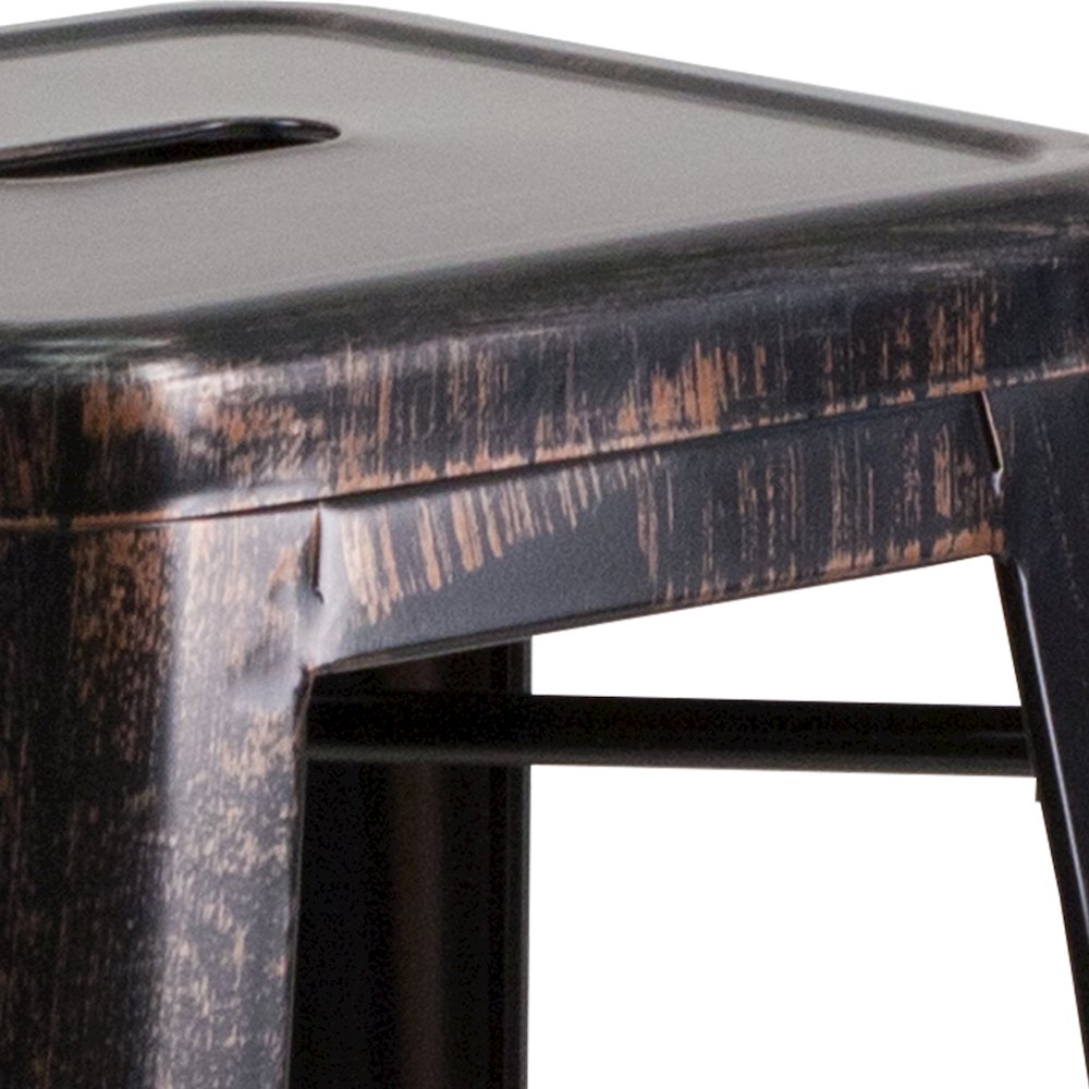 30" High Backless Black-Antique Gold Metal Indoor-Outdoor Barstool with Seat