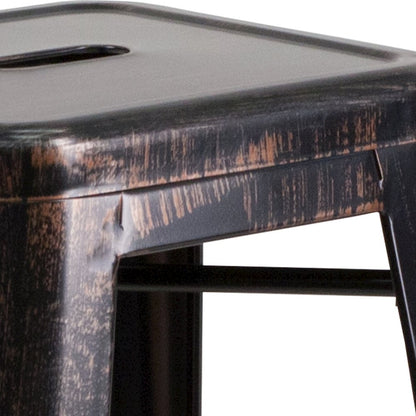 30" High Backless Black-Antique Gold Metal Indoor-Outdoor Barstool with Seat