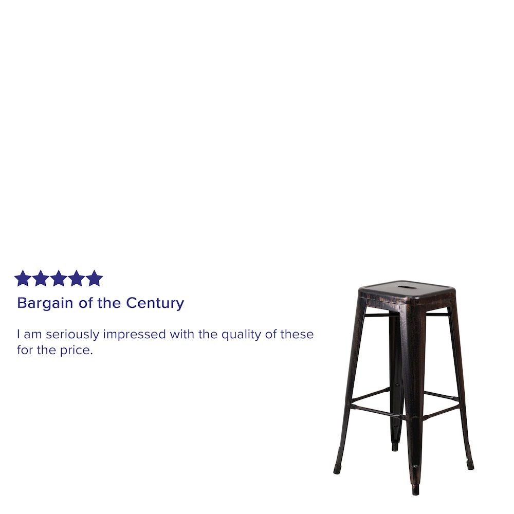 30" High Backless Black-Antique Gold Metal Indoor-Outdoor Barstool with Seat