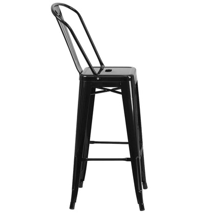 30" High Black Metal Indoor-Outdoor Barstool with Removable Back