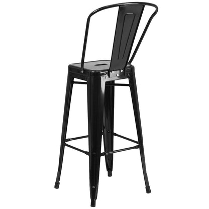 30" High Black Metal Indoor-Outdoor Barstool with Removable Back