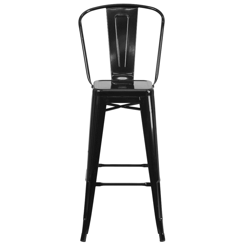30" High Black Metal Indoor-Outdoor Barstool with Removable Back