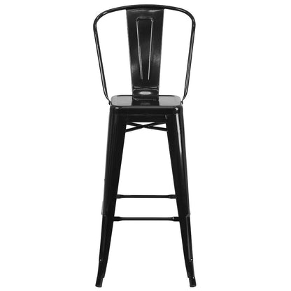 30" High Black Metal Indoor-Outdoor Barstool with Removable Back