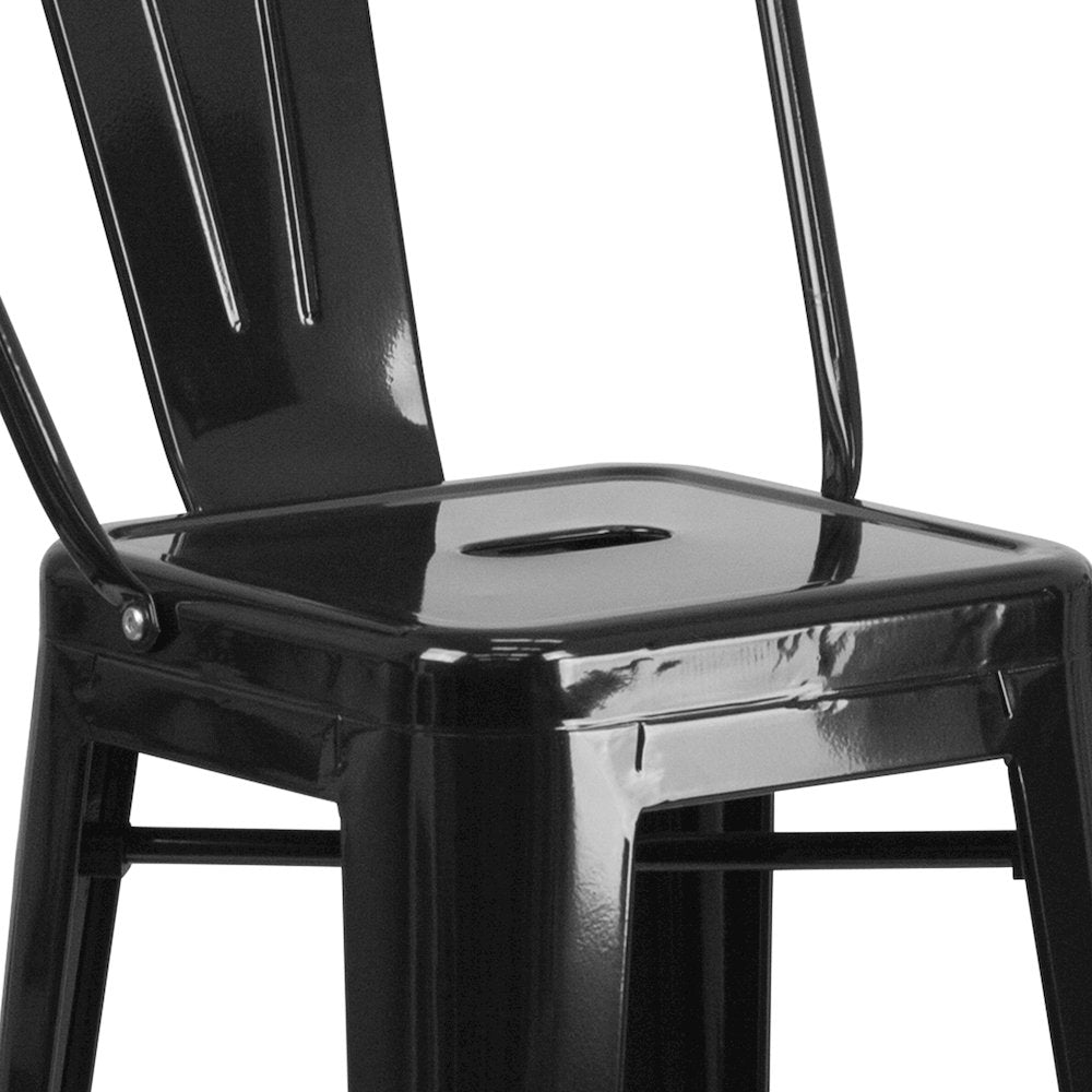 30" High Black Metal Indoor-Outdoor Barstool with Removable Back