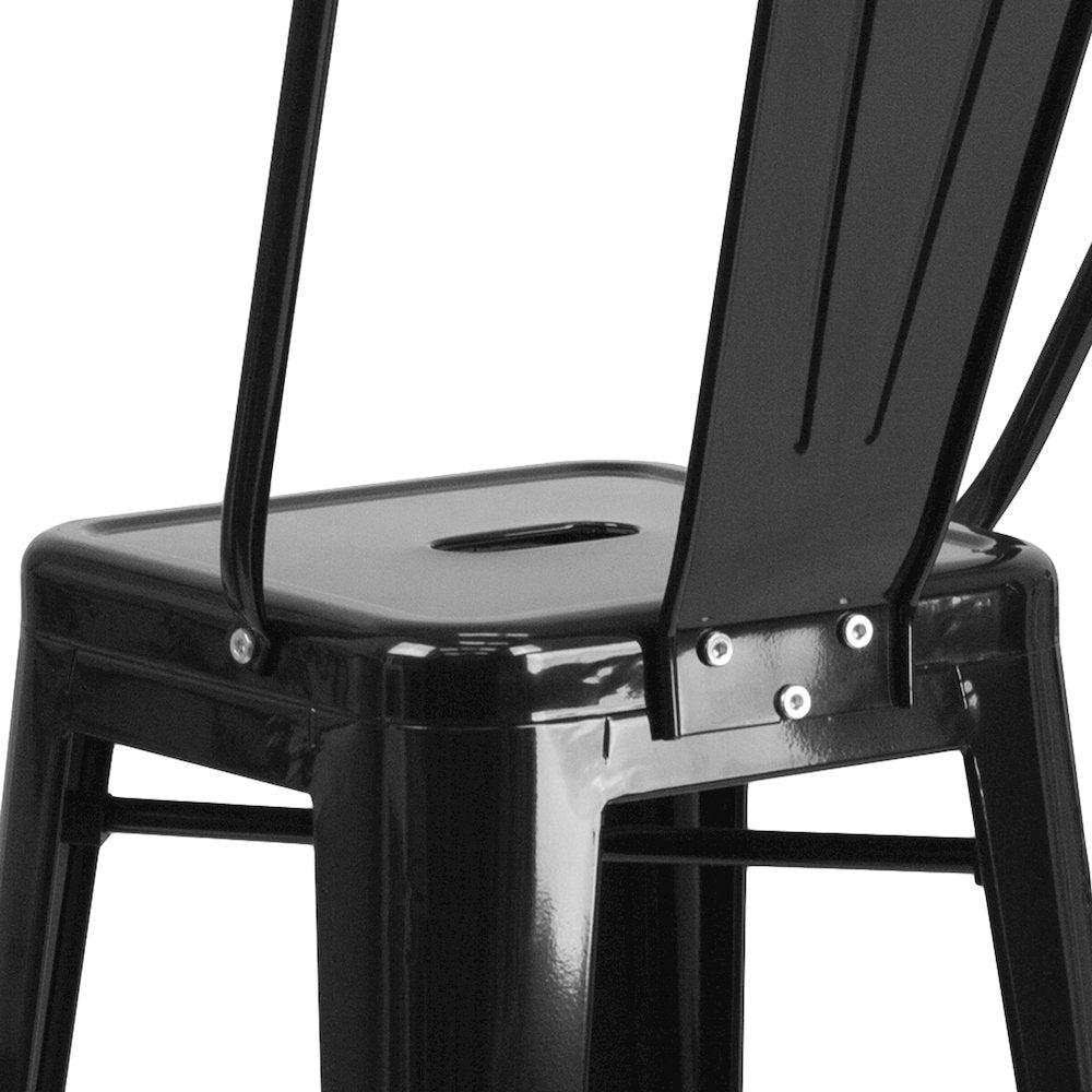 30" High Black Metal Indoor-Outdoor Barstool with Removable Back