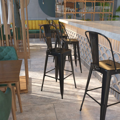 30" High Black Metal Indoor-Outdoor Barstool with Removable Back