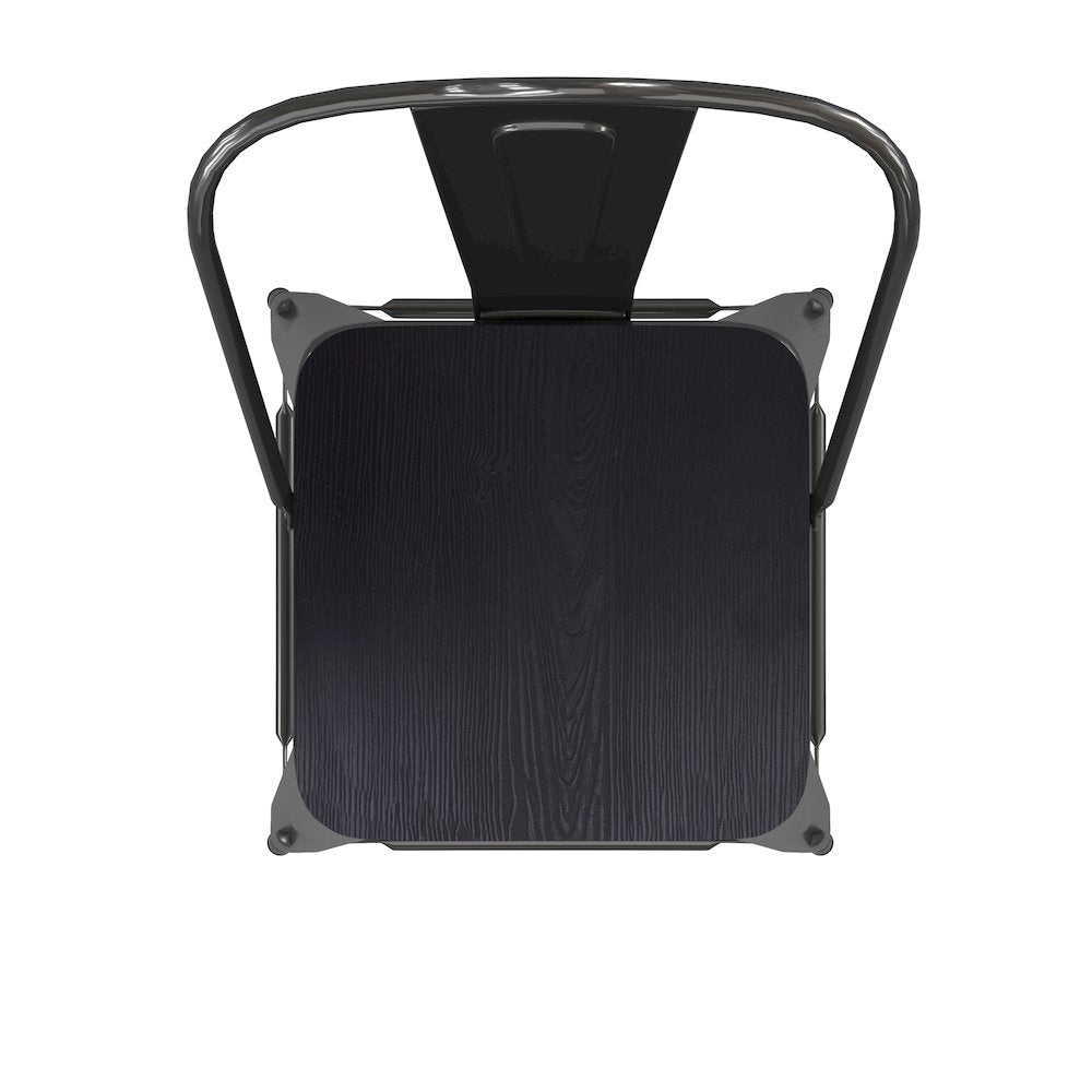 30" High Black Metal Bar Height Stool with Black All-Weather Poly Resin Seat
