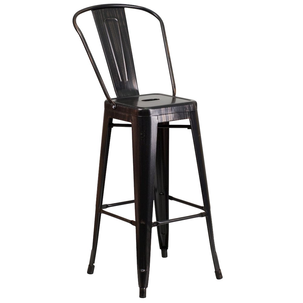 30" High Black-Antique Gold Metal Indoor-Outdoor Barstool with Removable Back