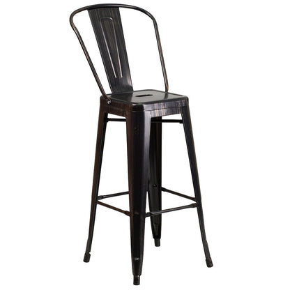 30" High Black-Antique Gold Metal Indoor-Outdoor Barstool with Removable Back