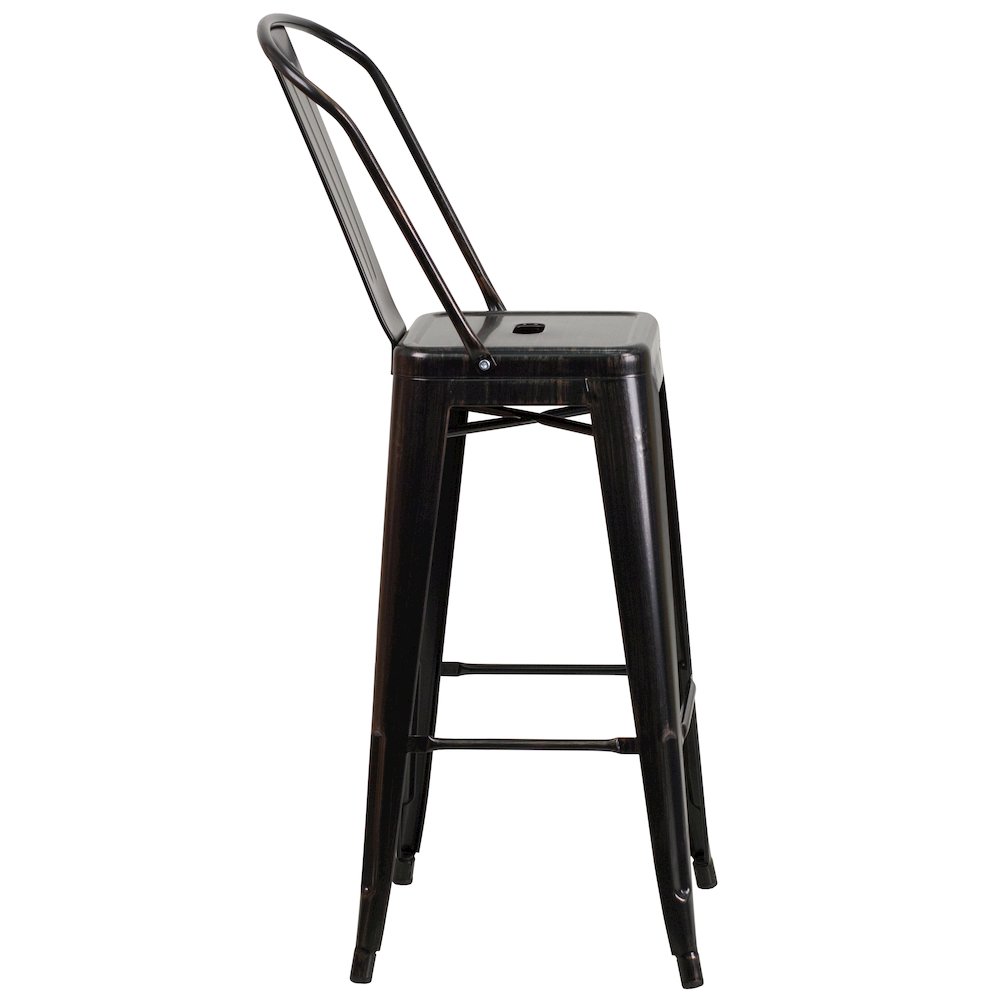 30" High Black-Antique Gold Metal Indoor-Outdoor Barstool with Removable Back