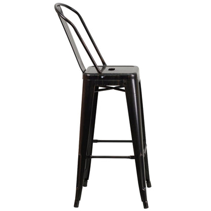 30" High Black-Antique Gold Metal Indoor-Outdoor Barstool with Removable Back