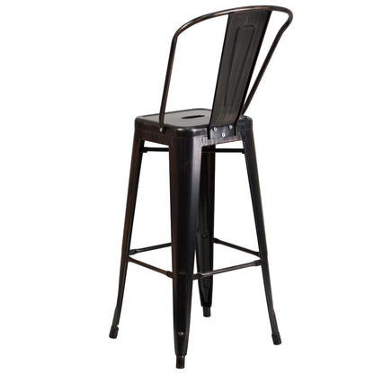 30" High Black-Antique Gold Metal Indoor-Outdoor Barstool with Removable Back