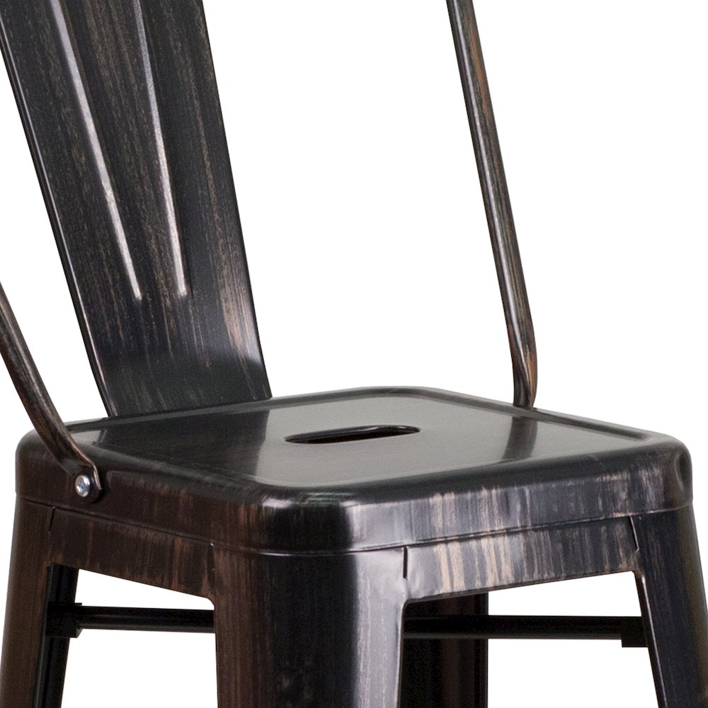 30" High Black-Antique Gold Metal Indoor-Outdoor Barstool with Removable Back