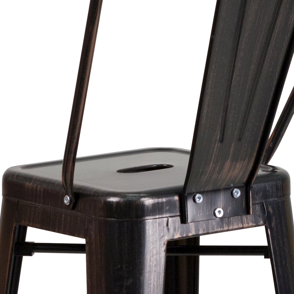 30" High Black-Antique Gold Metal Indoor-Outdoor Barstool with Removable Back