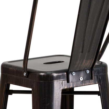 30" High Black-Antique Gold Metal Indoor-Outdoor Barstool with Removable Back
